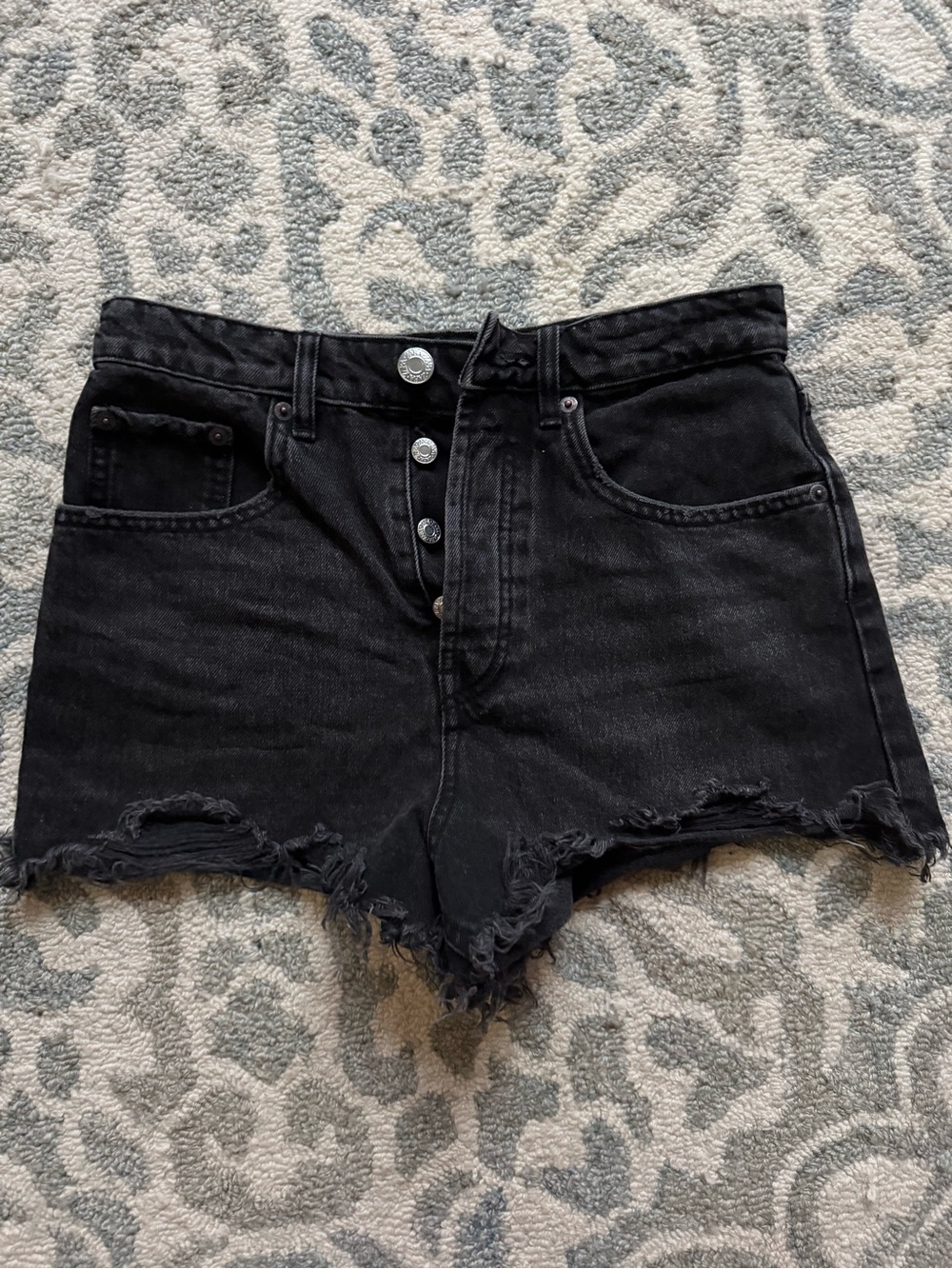 Zara Black High-Rise Frayed Hem Denim Shorts